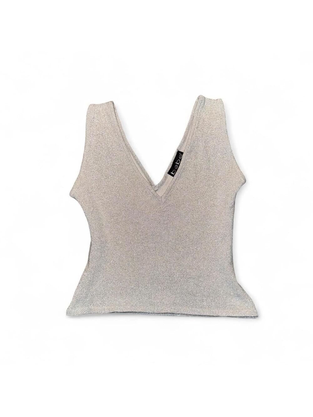 Vintage y2k Bebe Silver Shimmer V-Neck crop top